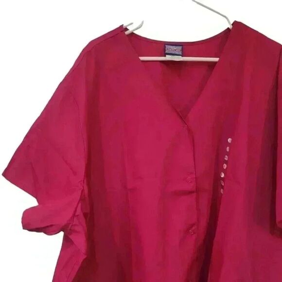 Cherokee Workwear Originals Women's Raspberry Pink Poly/Cotton V-Neck Snap Front - Picture 8 of 12